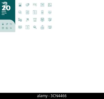Ensemble simplifié de 20 icônes vectorielles pour Trends in Slim Line Aesthetic, avec une résolution parfaite de 128x128 PIXELS pour une expérience utilisateur transparente. Illustration de Vecteur