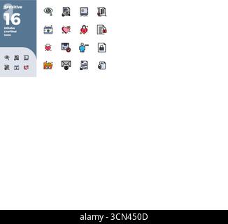 Un ensemble polyvalent de 16 icônes vectorielles colorées pleines de PIXELS parfaites axées sur les sensibles, livrées dans un format 128x128 net idéal pour les mobiles et le web Illustration de Vecteur