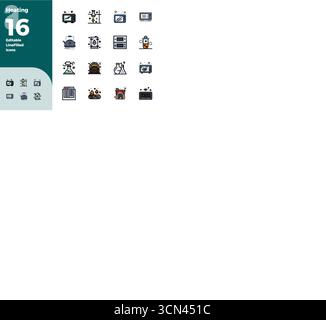 Paquet complet de 16 icônes vectorielles sur le thème du chauffage, présentant un design coloré rempli de lignes en 128x128 PIXELS DE qualité parfaite pour l'interfac moderne Illustration de Vecteur