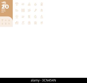 Paquet complet de 20 icônes vectorielles sur le thème de Noël, présentant la conception Slim Line en 128x128 PIXELS DE qualité parfaite pour les interfaces modernes. Illustration de Vecteur