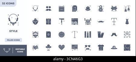 Ultime collection de 32 icônes vectorielles représentant style in Glyph Filled esthétique, optimisé avec 128x128 PIXELS résolution parfaite pour un maximum impac Illustration de Vecteur
