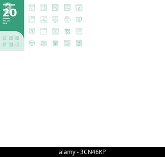 Paquet complet de 20 icônes vectorielles sur le thème de la page Web, présentant la conception Slim Line en 128x128 PIXELS DE qualité parfaite pour les interfaces modernes. Illustration de Vecteur
