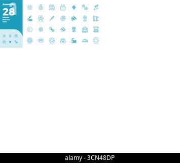 Télécharger 28 icônes vectorielles évolutives Bold Line conçues pour l'assemblage, avec une résolution 128x128 PIXEL parfaite adaptée aux p professionnels et créatifs Illustration de Vecteur
