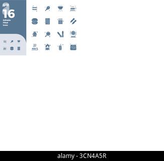 Ensemble complet comprenant 16 icônes vectorielles dans un design rempli pour Grill, livré dans une qualité parfaite 128x128 PIXELS. Illustration de Vecteur
