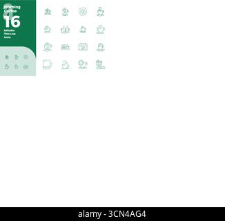 Cet ensemble de 16 icônes vectorielles Thin Outline capture des thèmes de café du matin en 128x128 PIXELS DE qualité parfaite, parfait pour les applications technologiques et commerciales. Illustration de Vecteur