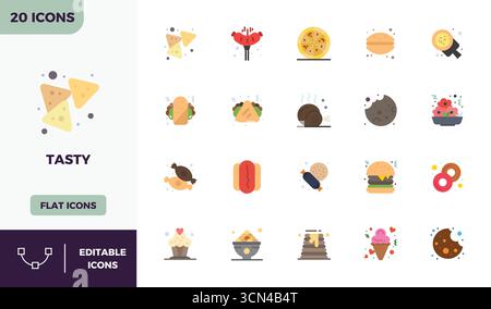Conçu par des experts 20 icônes vectorielles plates colorées de PIXEL parfaites pour Tasty, conçu à une résolution de 128x128 pour une intégration et des performances sans faille. Illustration de Vecteur