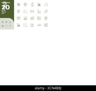 Ce pack d'icônes vectorielles de production comprend 20 designs Slim Line au format 128x128 PIXELS parfait, parfait pour améliorer les interfaces numériques. Illustration de Vecteur