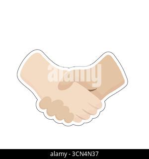 Poignée de main de style dessin animé entre deux mains diverses. Idéal pour les thèmes du travail d'équipe, du partenariat, de l'égalité et de l'harmonie sociale dans les affaires, la diplomatie Illustration de Vecteur