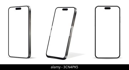 Trois smartphones avec écrans vierges. Design de smartphone moderne avec écran vierge. Illustration vectorielle. Illustration de Vecteur