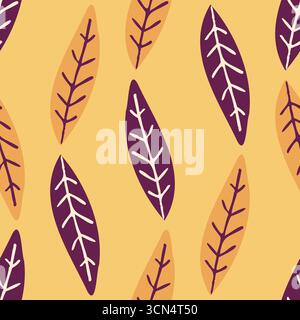 Motif sans couture avec des feuilles violettes sur jaune Illustration de Vecteur