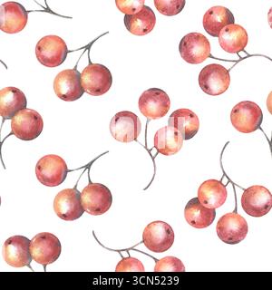 Motif sans couture avec baies rouges. Illustration aquarelle peinte à la main isolée sur blanc pour l'impression sur textile, papier peint, emballage, cartes Banque D'Images