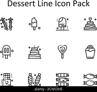 Cet ensemble d'icônes comprend 12 icônes de style ligne représentant le dessert. Idéal pour l'interface utilisateur mobile, Web ou d'application. Illustration de Vecteur