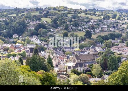 Vue de Nailsworth d'en haut, Cotswolds, Gloucestershire, Angleterre, Royaume-Uni Banque D'Images