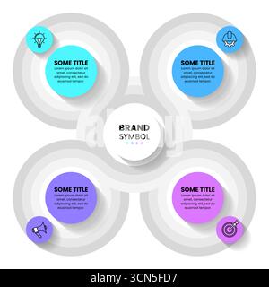 Modèle d'infographie avec icônes et 4 options ou étapes. Cercles connectés. Peut être utilisé pour la mise en page de flux de travail, le diagramme, la bannière, la conception Web. Illustration vectorielle Illustration de Vecteur