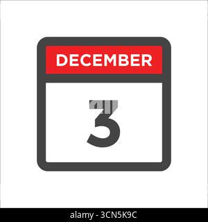 Icône de calendrier du 3 décembre avec jour et mois Illustration de Vecteur