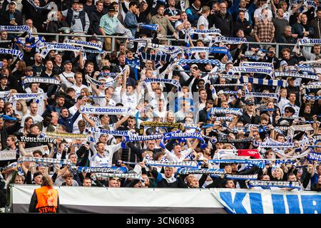 Copenhague, Danemark. 18 septembre 2025. Les fans de football du FC Copenhague ont vu sur les gradins lors du match de l'UEFA Champions League entre le FC Copenhague et Bayer Leverkusen à Parken à Copenhague. Crédit : Gonzales photo/Alamy Live News Banque D'Images