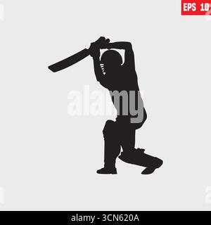 silhouettes de joueur de cricket - batsman & cricket éléments. Illustration de Vecteur