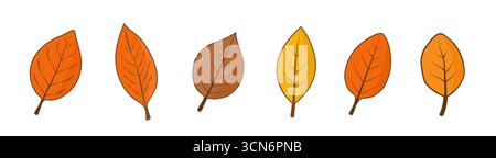 Un ensemble de six feuilles d'automne de différentes formes sur fond blanc. Illustration de Vecteur