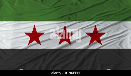 Drapeau syrien agitant. Drapeau de Syrie avec texture de tissu Banque D'Images