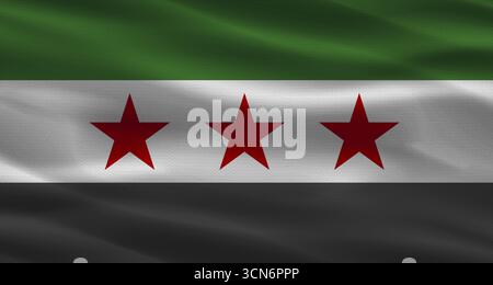 Drapeau de Syrie avec texture de tissu. Drapeau réaliste de la Syrie agitant Banque D'Images