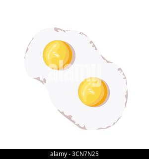 Deux œufs au plat. Nourriture biologique saine pour le petit déjeuner. Repas d'œufs frits cuits. Jaune d'oeuf et blanc. Illustration plate vectorielle isolée sur fond blanc. Illustration de Vecteur