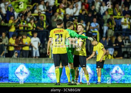 Lier, Belgique. 19 septembre 2025. Les joueurs de Lierse célèbrent après avoir remporté un match de football entre Lierse SK et RWDM Bruxelles, vendredi 19 septembre 2025 à lier, le jour 6 de la deuxième division 2025-2026 'Challenger Pro League' 1B du championnat belge. BELGA PHOTO DAVID PINTENS crédit : Belga News Agency/Alamy Live News Banque D'Images