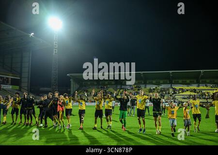 Lier, Belgique. 19 septembre 2025. Les joueurs de Lierse célèbrent après avoir remporté un match de football entre Lierse SK et RWDM Bruxelles, vendredi 19 septembre 2025 à lier, le jour 6 de la deuxième division 2025-2026 'Challenger Pro League' 1B du championnat belge. BELGA PHOTO DAVID PINTENS crédit : Belga News Agency/Alamy Live News Banque D'Images