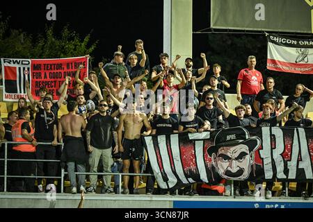 Lier, Belgique. 19 septembre 2025. Les supporters de Rwdm photographiés lors d'un match de football entre Lierse SK et RWDM Bruxelles, vendredi 19 septembre 2025 à lier, le jour 6 de la deuxième division 2025-2026 'Challenger Pro League' 1B du championnat belge. BELGA PHOTO DAVID PINTENS crédit : Belga News Agency/Alamy Live News Banque D'Images