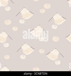 Modèle sans couture avec aiguilles à tricoter et boules de fil Illustration de Vecteur