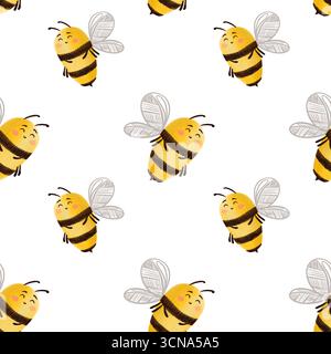 Motif sans couture avec une abeille mignonne. Illustration d'aquarelle dessinée à la main. Banque D'Images