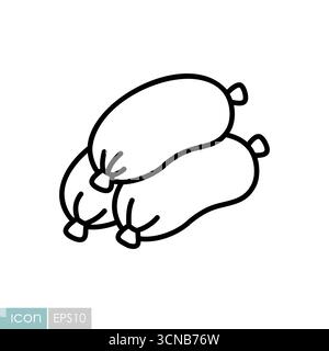 Une icône vectorielle simple en noir et blanc montrant une pile de trois saucisses ou bratwursts. Illustration de Vecteur