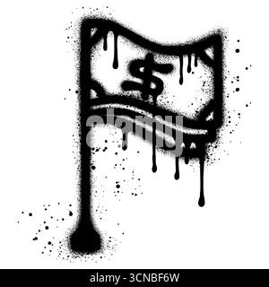 Drapeau avec icône de signe dollar dans le style graffiti avec peinture noire en aérosol. Illustration de Vecteur