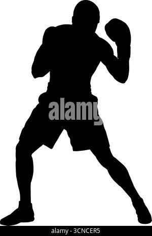 Boxer dans une silhouette de position de combat, illustration vectorielle. Illustration de Vecteur