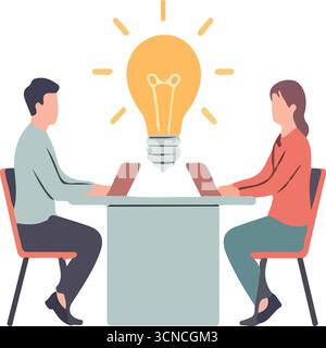 Séance de brainstorming en équipe avec des illustrations de concept d'idées lumineuses Illustration de Vecteur