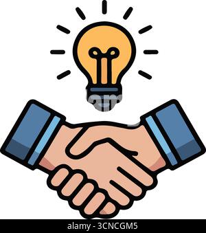 Illustration de l'icône de poignée de main d'affaires avec ampoule Illustration de Vecteur
