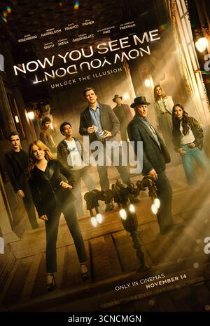 Now You See me, Now You Don’t : Unlock the illusion (2025) réalisé par Ruben Fleischer et mettant en vedette Jesse Eisenberg, Woody Harrelson et Isla Fisher. Le dernier chapitre de la franchise Magical Heist, où les cavaliers affrontent leur plus grande illusion à ce jour. Photographie d'une affiche américaine originale de 2025 À USAGE ÉDITORIAL EXCLUSIF. Crédit : BFA / Lionsgate Banque D'Images