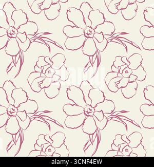 Motif floral contemporain de ligne, fond d'esquisse botanique sans couture pour l'art de surface Banque D'Images