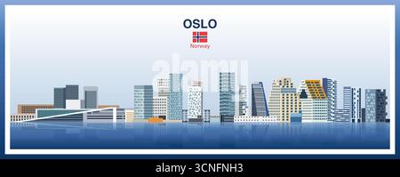 Horizon de la ville d'Oslo sur un beau fond de ciel de jour avec une bordure de cadre dégradé. Illustration vectorielle Illustration de Vecteur