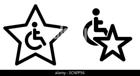 Icône de fauteuil roulant handicapé dans et derrière une étoile à cinq branches Illustration de Vecteur