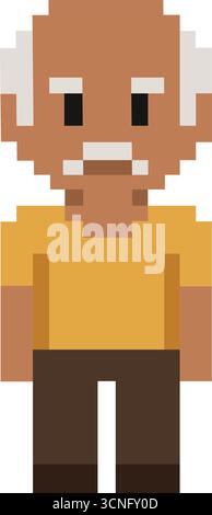 Design de personnage d'art pixel d'un homme âgé amical avec des cheveux blancs et une moustache pour le développement de jeux rétro Illustration de Vecteur