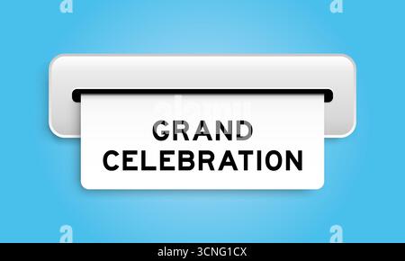 Bannière blanche de coupon avec le mot grande célébration de la machine sur fond de couleur bleue Illustration de Vecteur