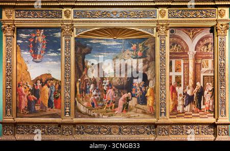 Ascension du Christ ; Adoration des Mages ; présentation du Christ au Temple, 1460-1465, tempera sur panneau, ANDREA MANTEGNA, Galerie des Offices, Galeri Banque D'Images
