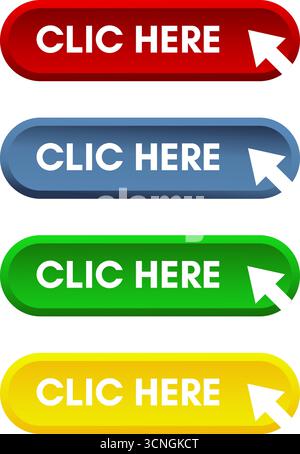 Cliquez ici boutons brillant ensemble Illustration de Vecteur