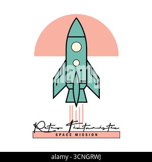 Rétro Rocket Launch illustration : Space exploration Graphic, Design pour T-shirt Illustration de Vecteur