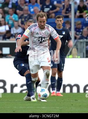 Sinsheim, Deutschland. 20 septembre 2025. 20/09/2025, PreZero Arena, Sinsheim, GER, 1.FBL, TSG Hoffenheim vs FC Bayern Munich, dans la photo Harry Kane (Munich) la réglementation DFL interdit toute utilisation de photographies comme séquences d'images et/ou quasi-vidéo. Crédit : dpa/Alamy Live News Banque D'Images