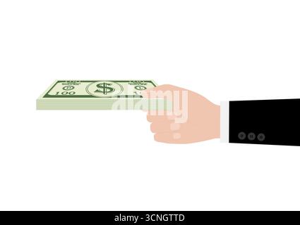 Main tenant une pile de billets en dollars ou d'argent comptant. Illustration vectorielle isolée sur fond blanc. Illustration de Vecteur