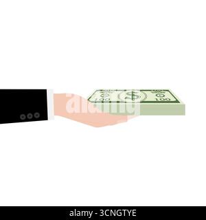 Main tenant une pile de billets en dollars ou d'argent comptant. Illustration vectorielle isolée sur fond blanc. Illustration de Vecteur