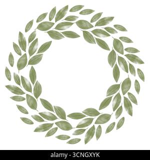 Cadre aquarelle rond en feuilles dans un style naturel peint à la main. Parfait pour les invitations, cartes de vœux, éco branding, emballage Banque D'Images