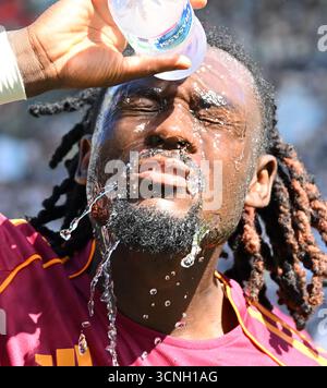 Rome, Italie. 21 septembre 2025. Emmanuel Kone de Roma est vu avant le match de football Serie A entre le Lazio et Roma à Rome, Italie, le 21 septembre 2025. Crédit : Alberto Lingria/Xinhua/Alamy Live News Banque D'Images
