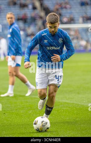 NICOLAS RASKIN, footballeur professionnel, joue actuellement pour le Rangers FC. Image prise lors d'un échauffement avant match et d'une séance d'entraînement. Banque D'Images